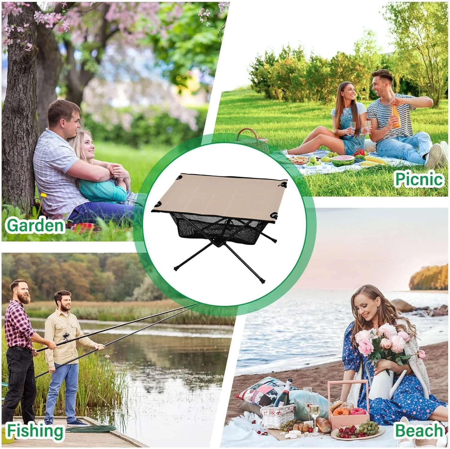 Emelivor Peach Beige Folding Camping Table Portable Beach Table with Carry Bag Small Foldable Table for Camping Picnic Cooking Travel Outdoor