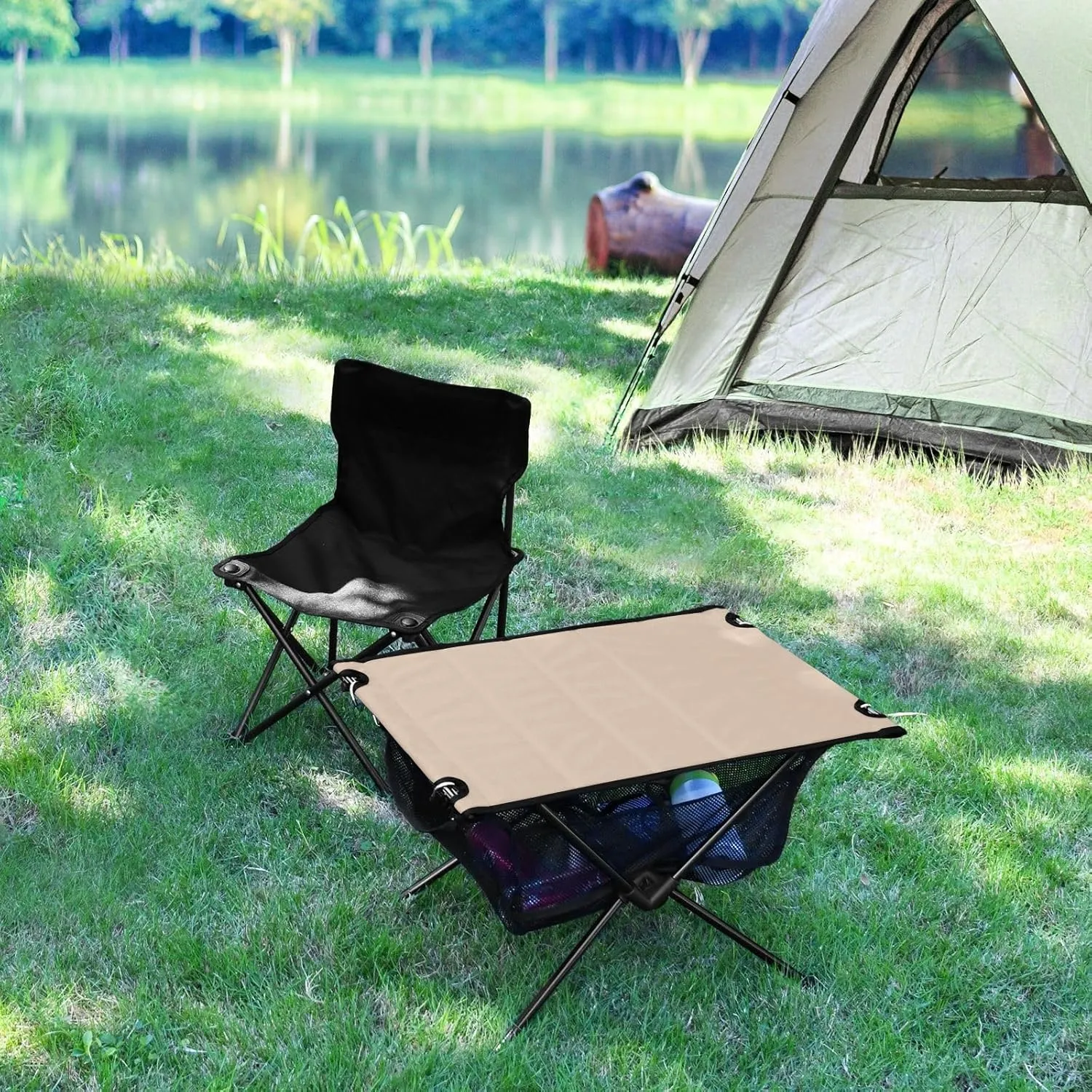 Emelivor Peach Beige Folding Camping Table Portable Beach Table with Carry Bag Small Foldable Table for Camping Picnic Cooking Travel Outdoor