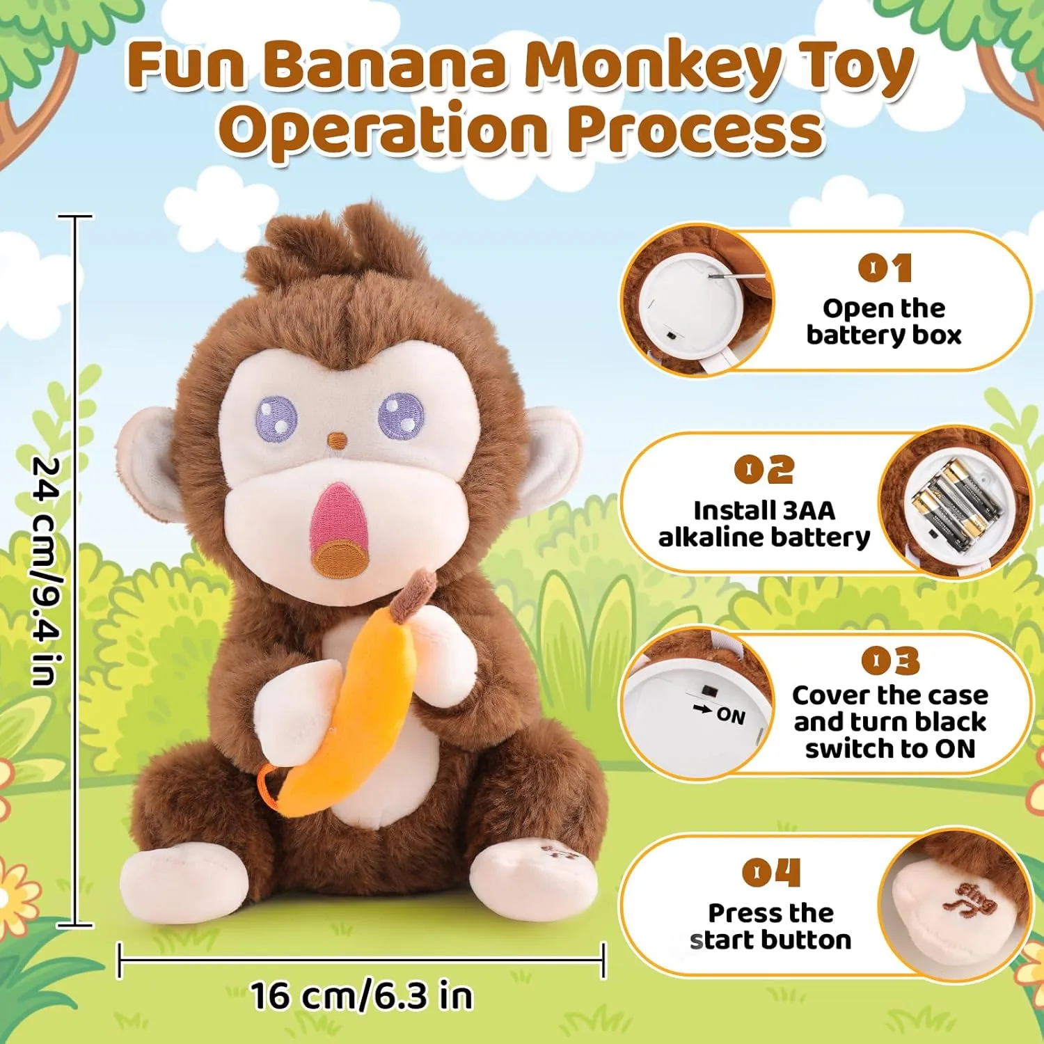 Emoin Monkey Stuffed Animals The Playful Monkey Interactive Toy, Angry Monkey Plush Don't Take His Banana Interactive Monkey Banana Realistic Plush Kids Toy