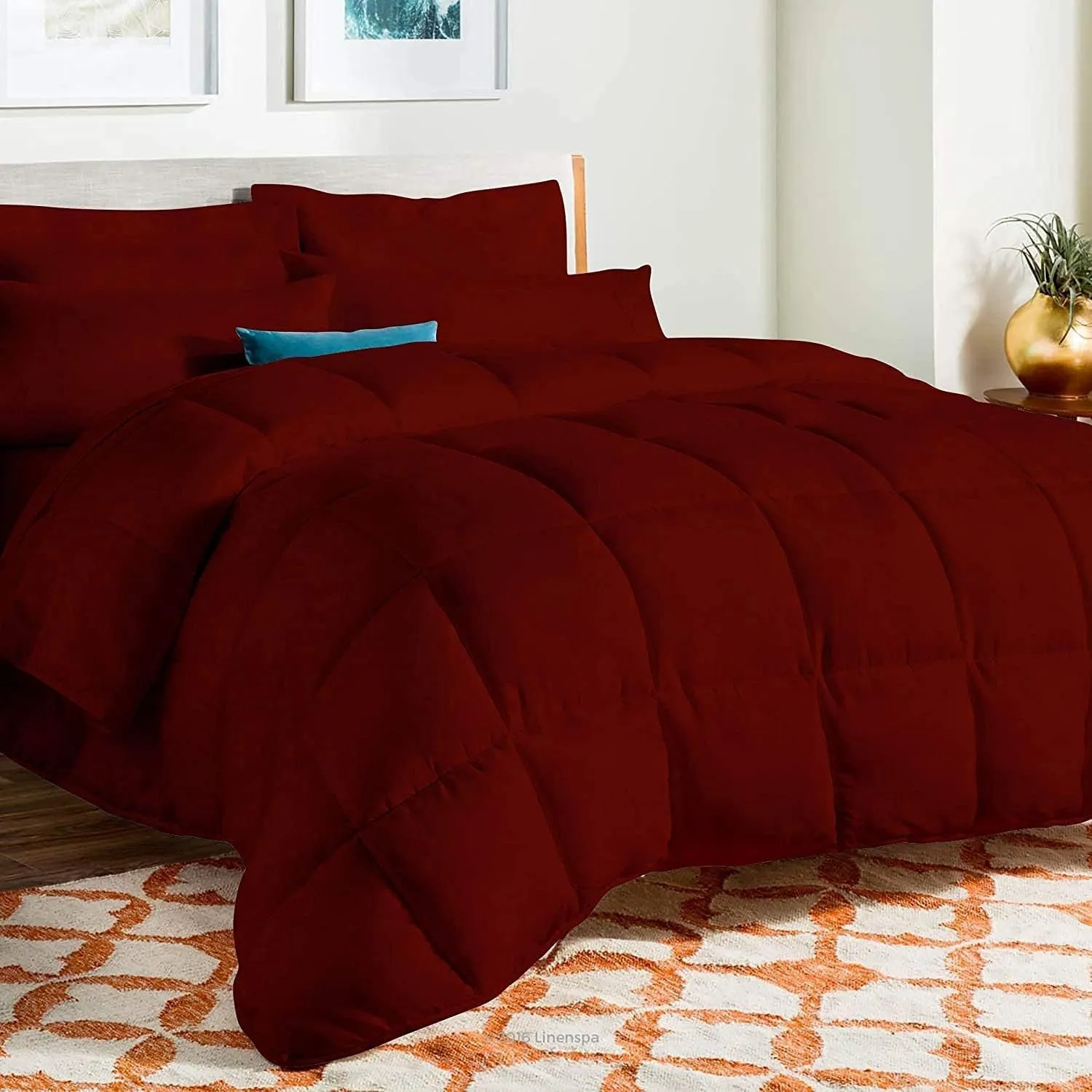 Emperor Comforter Set - 1000 Thread Count 8 Piece Bed in a Bag (20 inch Deep Pocket Sheet Set, Bed Skirt and 500GSM Comforter) 100% Egyptian Cotton Bedding Set - Burgundy