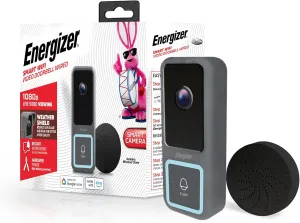 Energizer Smart Doorbell & Chime, Wired 1080p Video Doorbell Security Camera, 2-Way Audio, Night Vision, Cloud & Card Storage, Works with Alexa & Google Home, Motion Sensor, Requires Existing Wires