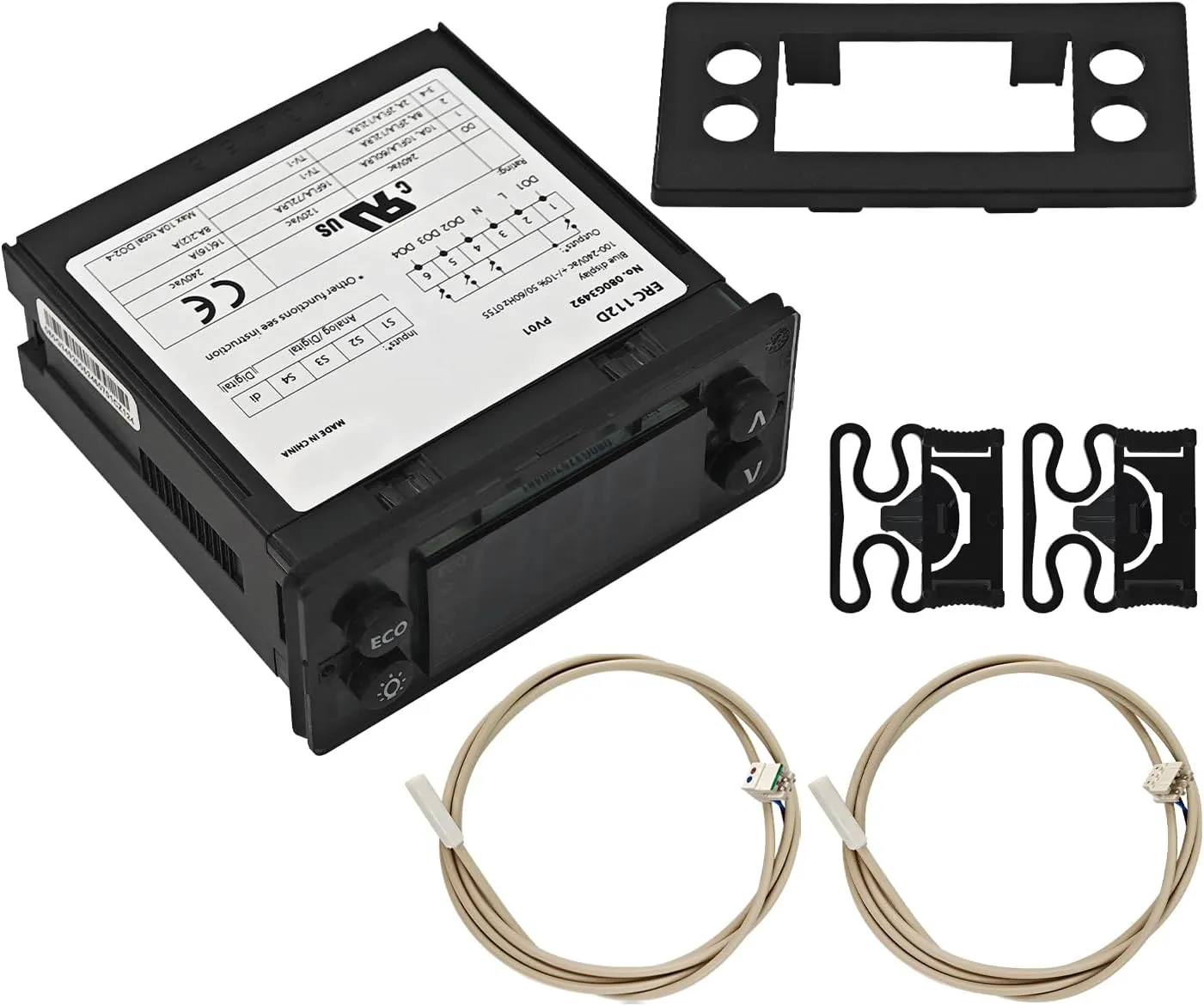 ERC112D Temperature Controller Kit, Electronic Refrigeration Controller w/ Dual NTC Sensor Probes, Replacement for Beverage Air 00C30-123D-03 and for Danfoss ERC-112D 080G3492 080G3490