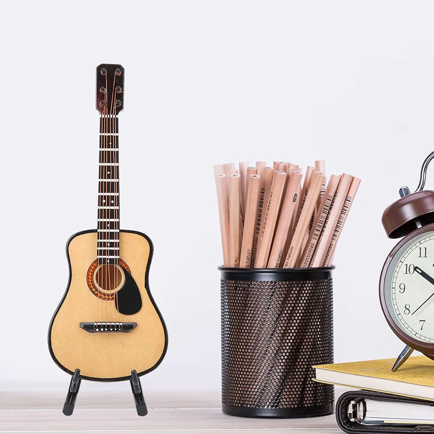 Estink Miniature Guitar Model, Miniature Wooden Guitar Model Display with Stand and Storage Box, Mini Musical Ornaments Craft Home Decor Miniature Dollhouse Display Accessories (16cm)