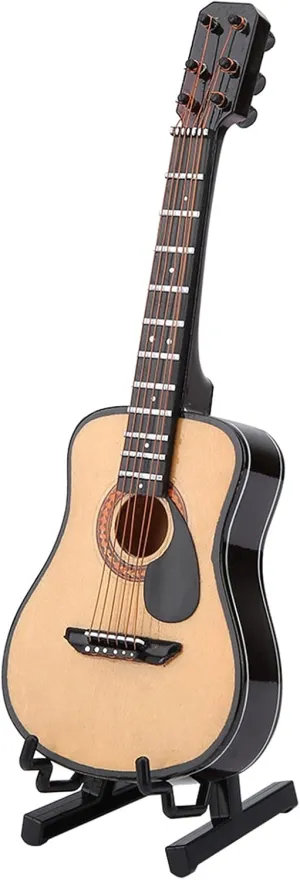 Estink Miniature Guitar Model, Miniature Wooden Guitar Model Display with Stand and Storage Box, Mini Musical Ornaments Craft Home Decor Miniature Dollhouse Display Accessories (16cm)