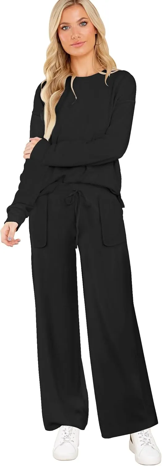 ETCYY NEW Lounge Sets for Women 2 Piece Outfits with Side Split Sweatshirt Tops and Wide Leg Sweatpants