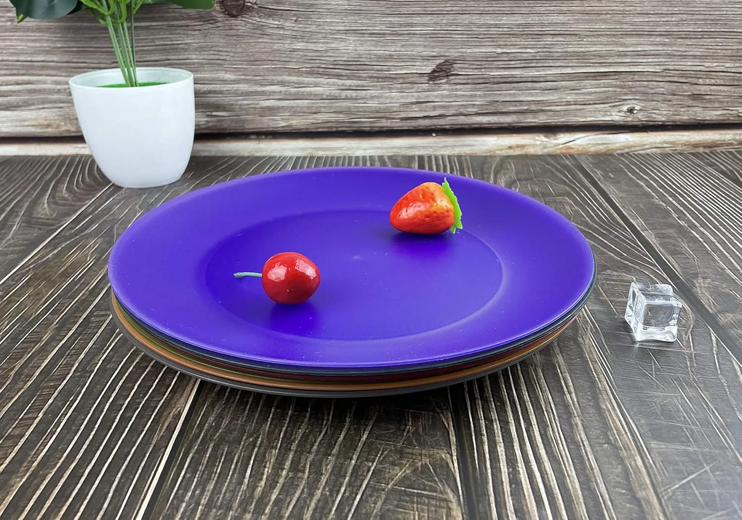 Everyday Plastic Plates Reusable - Unbreakable Colorful Dinner Plate 10 inch - BPA Free Dishwasher Safe & Microwave Plates set of 12 for Kitchen Camping Patio Outdoor