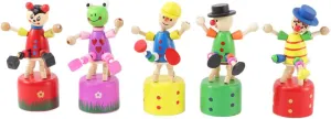 EXCEART 5pcs Wooden Push up Toy Finger Puppets Thumb Press Base Wooden Clown Puppets for Home Office Desk Decoration
