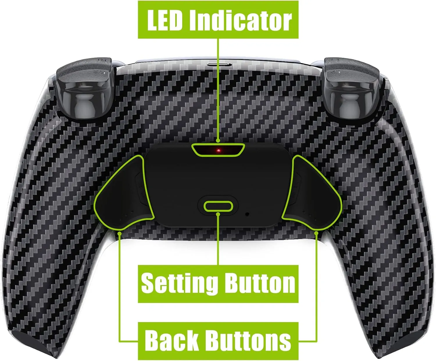 eXtremeRate Graphite Carbon Fiber Pattern Programmable Rise 2.0 Remap Kit for PS5 Controller - BDM-010 020, Upgrade Board & Redesigned Bottom Shell & 2 Back Buttons Attachment Set - Without Controller