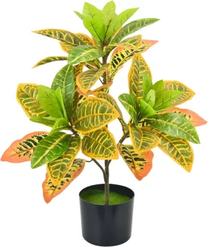 Fake Plants Artificial Plants Indoor, 23.6 Inch Faux Plant with Colorful Leaves,Artificial Croton Palm Tree for Office Home Decor(2Ft-2Packs)