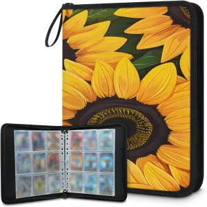 Fantastic Sunflowers 3 Ring Trading Zipper Binder Strap, Trading Card Binder 9 Pocket, 900 Pockets Card Holder with 50 Removable Sleeves for Game Cards