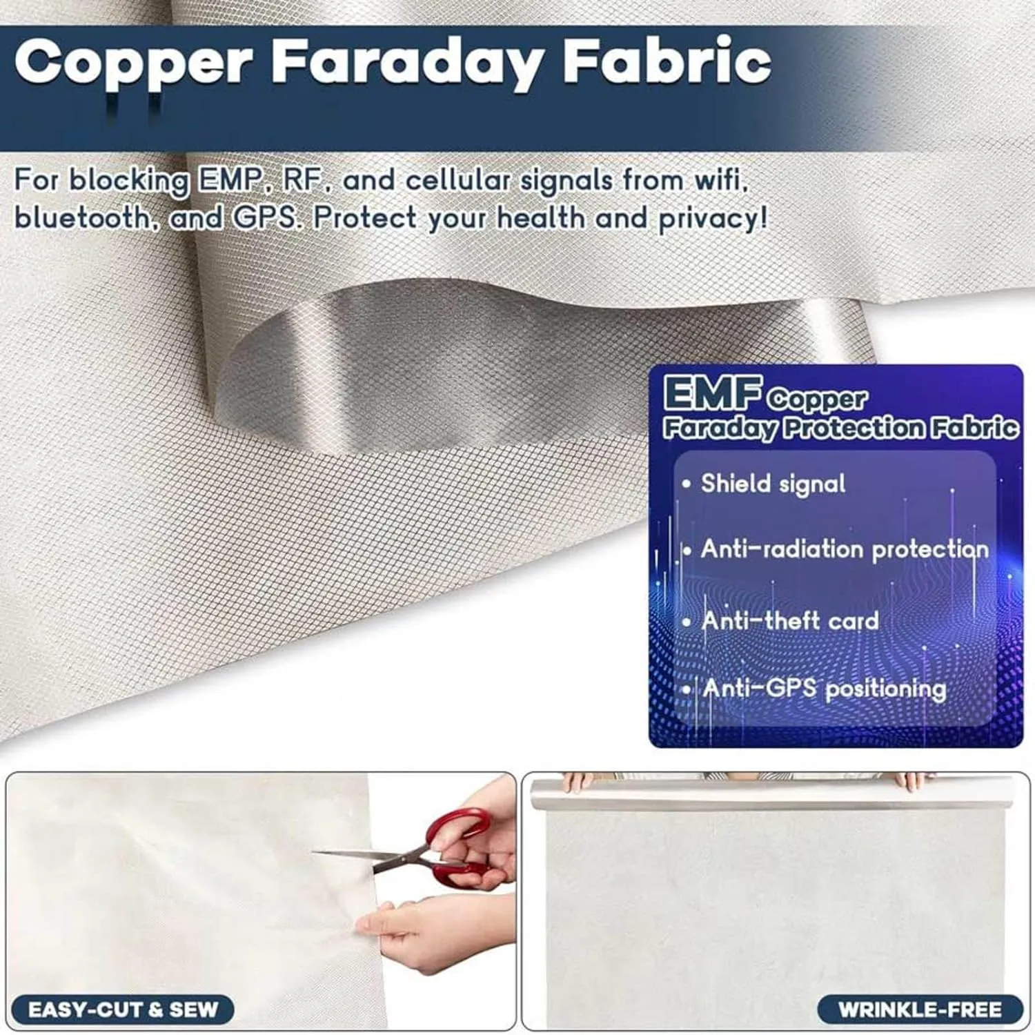Faraday Fabric Large EMF Fabric Cloth Faraday Bags EMP Proof Faraday Cage Nickel Copper Material Anti Radiation EMP RFID EMF Shielding Block,gold-6x1.1m