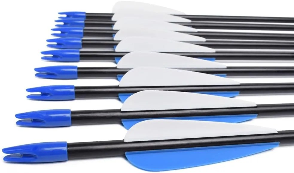 Fiberglass Arrows Archery 24 26 28 30 Inch Target Shooting Practice Safetyglass with Blue and White Vane for Recurve Bows Suitable for Youth Children Woman Beginner 6/12 PCS