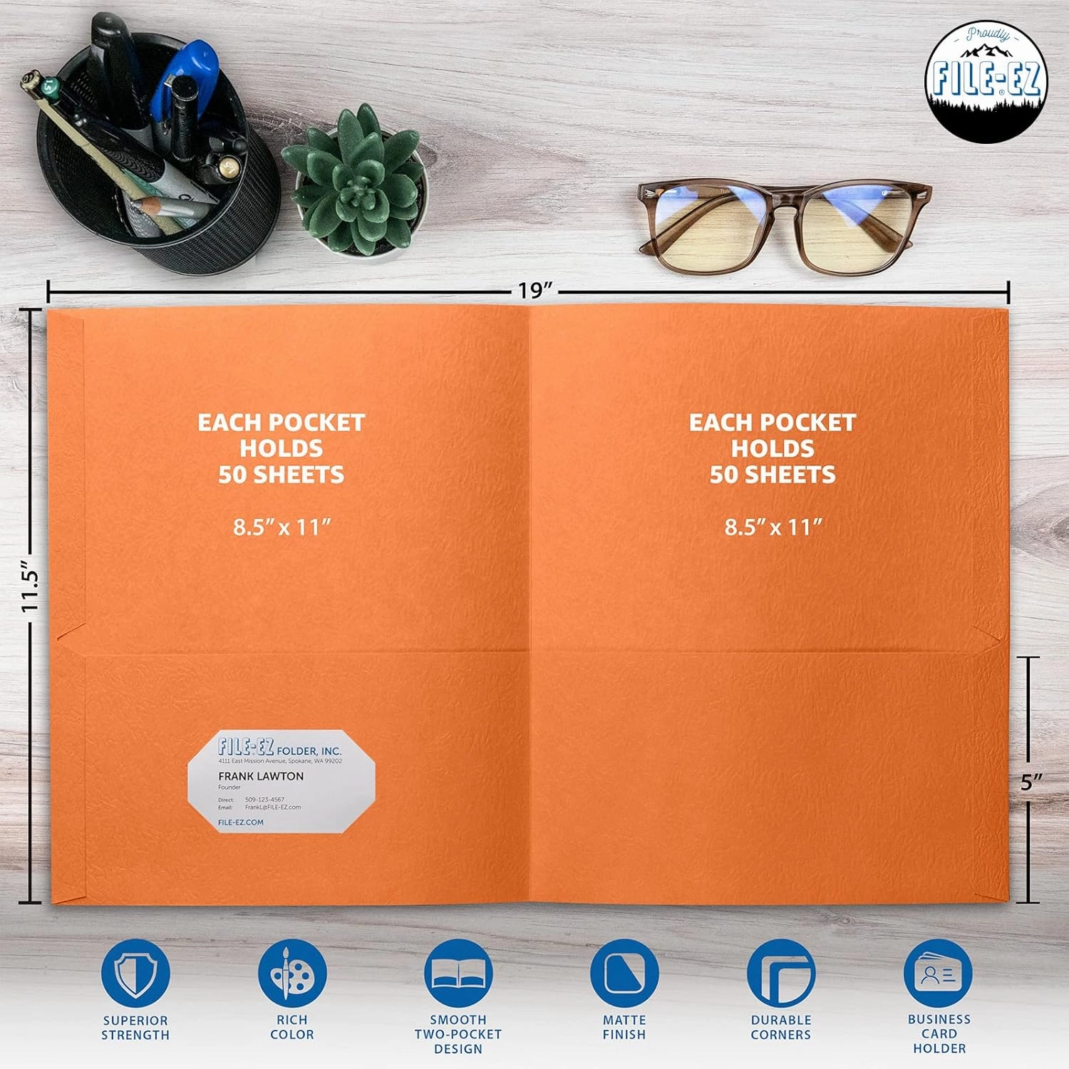 FILE-EZ Two-Pocket Folders, Orange, 125-Pack, Textured Paper, Letter Size (EZ-32465)