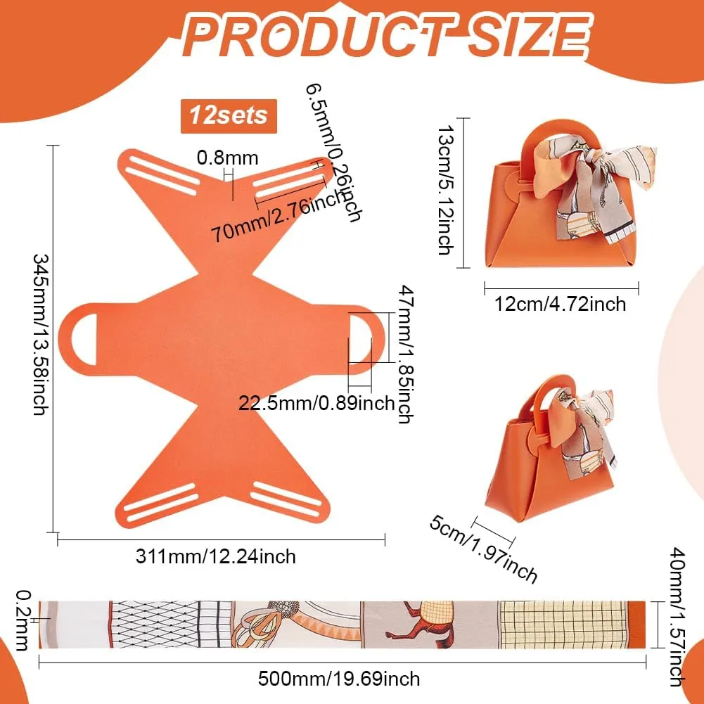 FINGERINSPIRE 12 Pack PU Leather Gift Box with Handle & Ribbons 4.7x2x5.1inch Dark Orange Small Handbag Candy Gift Box Reusable Gift Wrap Box for Baby Shower Wedding Birthday Anniversary Valentine's