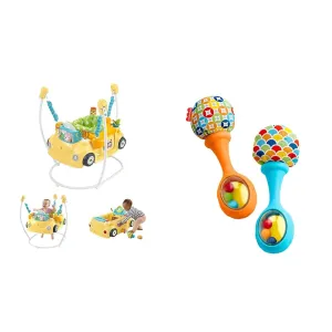 Fisher-Price Baby to Toddler Learning Toy 2-in-1 Servin’ Up Fun Jumperoo Activity Center & Newborn Toys Rattle 'n Rock Maracas, Set of 2 Soft Musical Instruments for Babies 3  Months