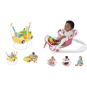 Fisher-Price Baby to Toddler Learning Toy 2-in-1 Servin’ Up Fun Jumperoo & Portable Baby Chair Kick & Play Deluxe Sit-Me-Up Seat with Piano Learning Toy and Snack Tray for Infants to Toddlers