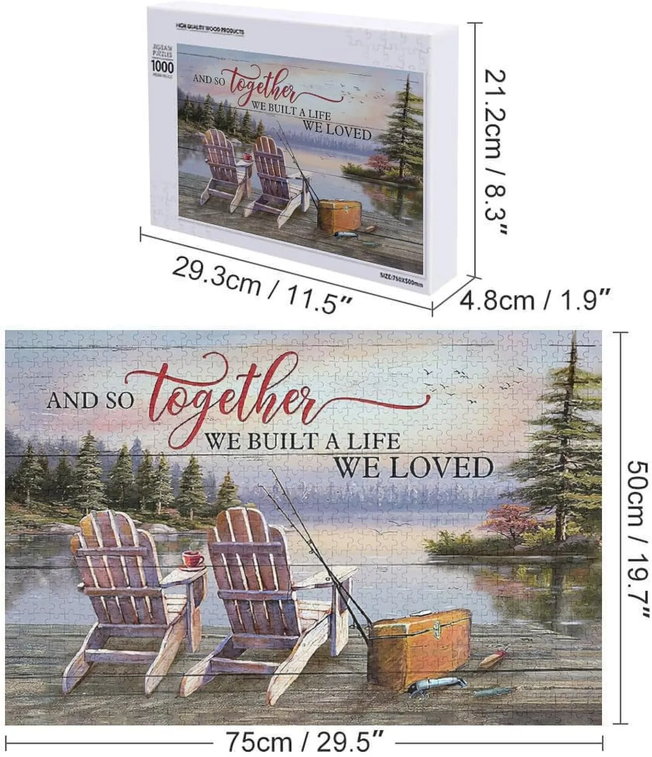 Fishing 1000 Piece Jigsaw Puzzles for Adults and Kids - Farmhouse Lake Cabin Pictures Fun Puzzles Educational Games Gift for Birthday Christmas Valentine's Day