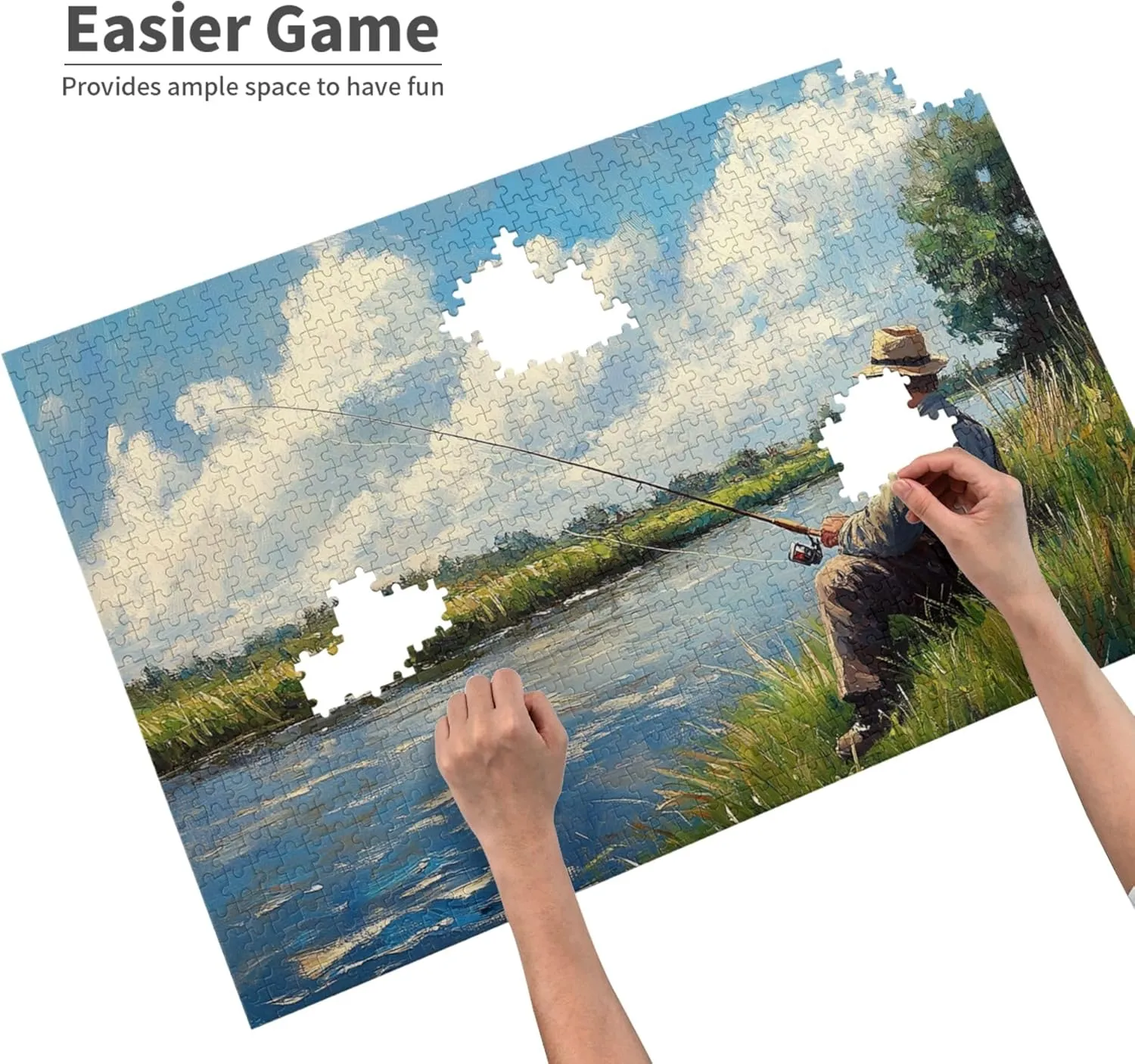 Fishing Enthusiast, 1000 pcs challenging Wooden Puzzles, Modern Art in Oil Painting Style, Suitable for Holiday Entertainment Games, can be Given to Friends, Couples, and Family