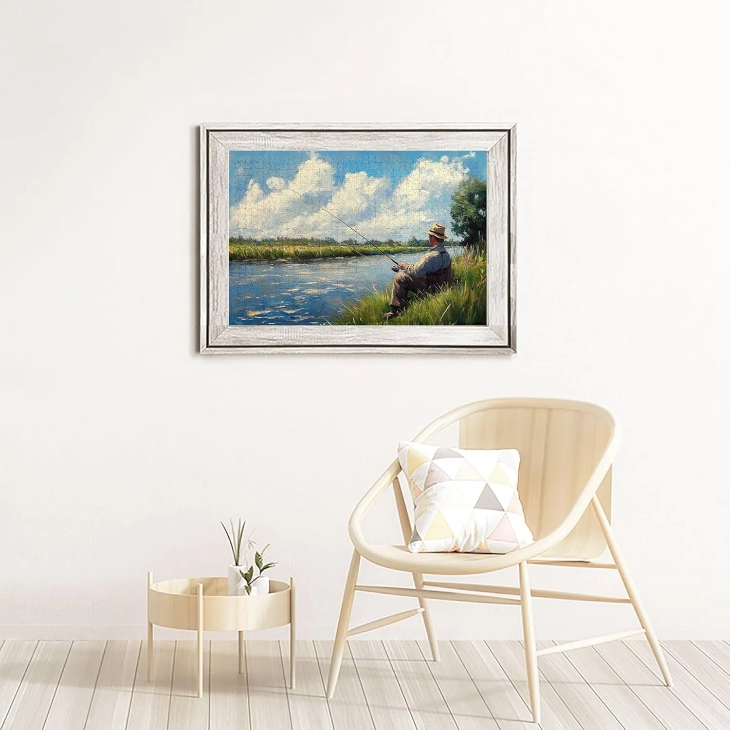 Fishing Enthusiast, 1000 pcs challenging Wooden Puzzles, Modern Art in Oil Painting Style, Suitable for Holiday Entertainment Games, can be Given to Friends, Couples, and Family