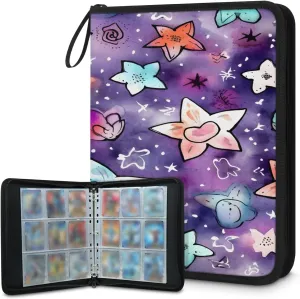 Five Pointed Star 3 Ring Trading Zipper Binder Strap, Trading Card Binder 4 Pocket, 400 Pockets Card Holder with 50 Removable Sleeves for Game Cards