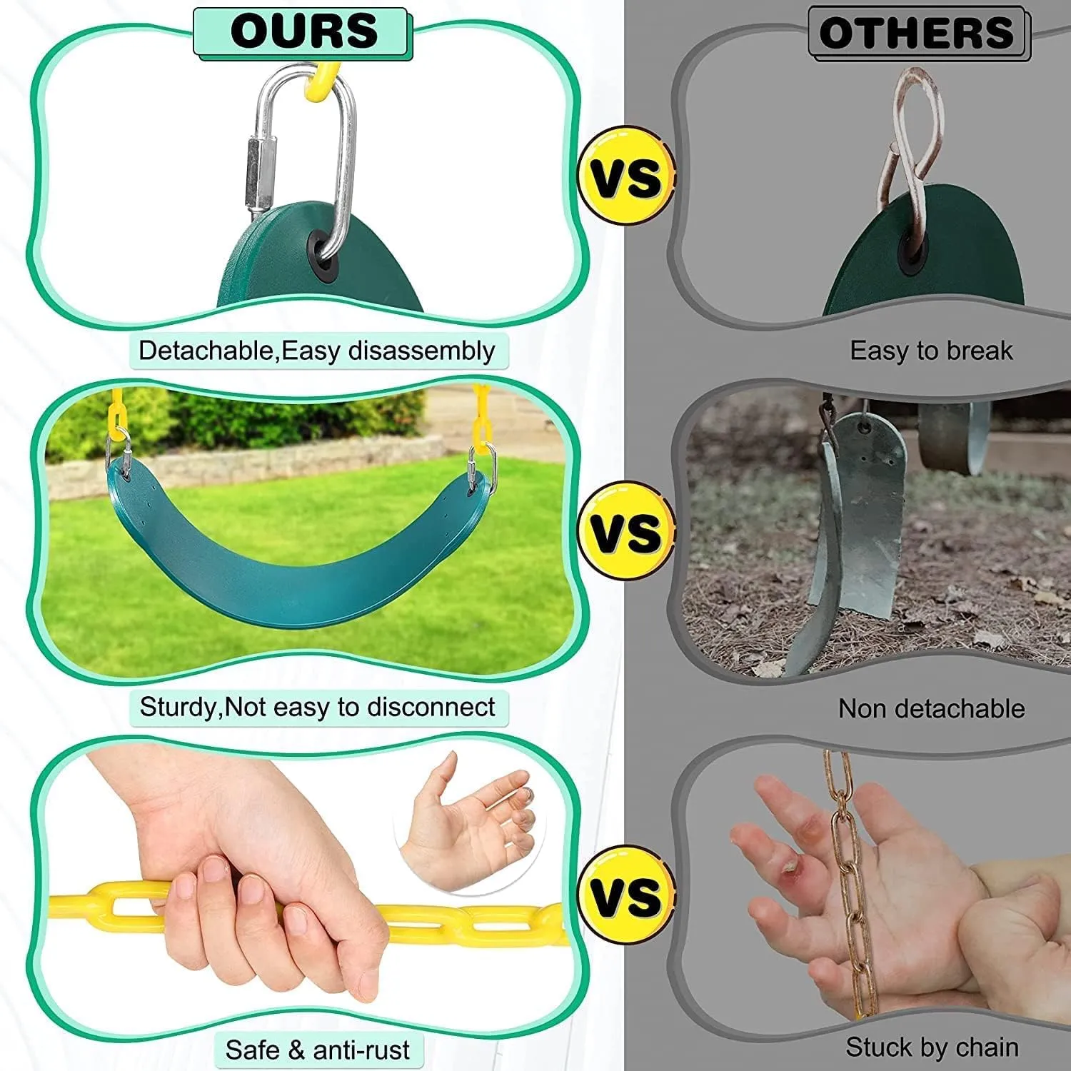 Flexible Swing Seat Set for Kids/Adults Outdoor Park Garden Tree Backyard with 60” Plastic Coated Chain, Weight Support Upto 150kg, Blue (Yellow)