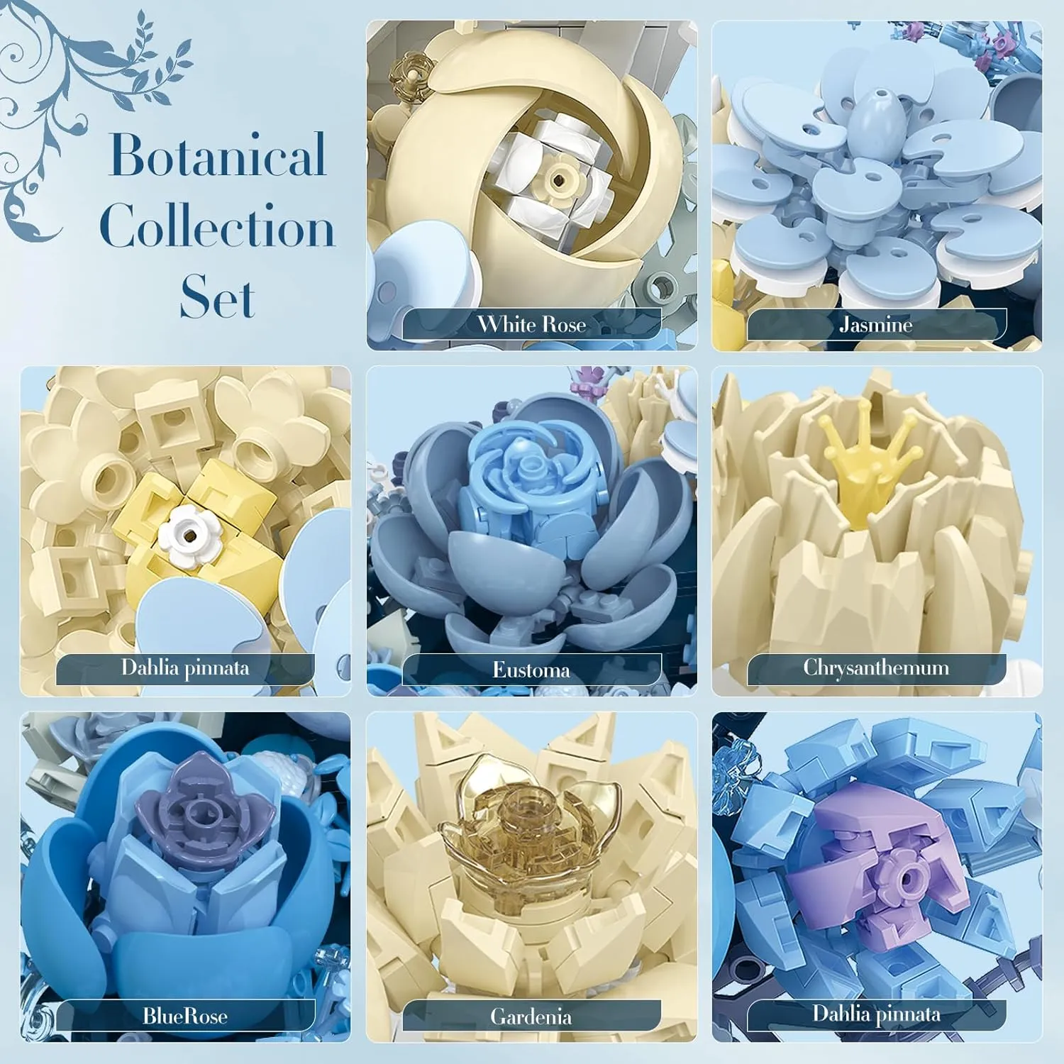 Flower Building Set Botanical Collection Blocks, Crescent-Shaped Moon Flower Bouquet, Compatible Flowers Sets for Adults, Unique Table Decor Wall Art Decoration, Birthday Gift for Women Girls 934pcs