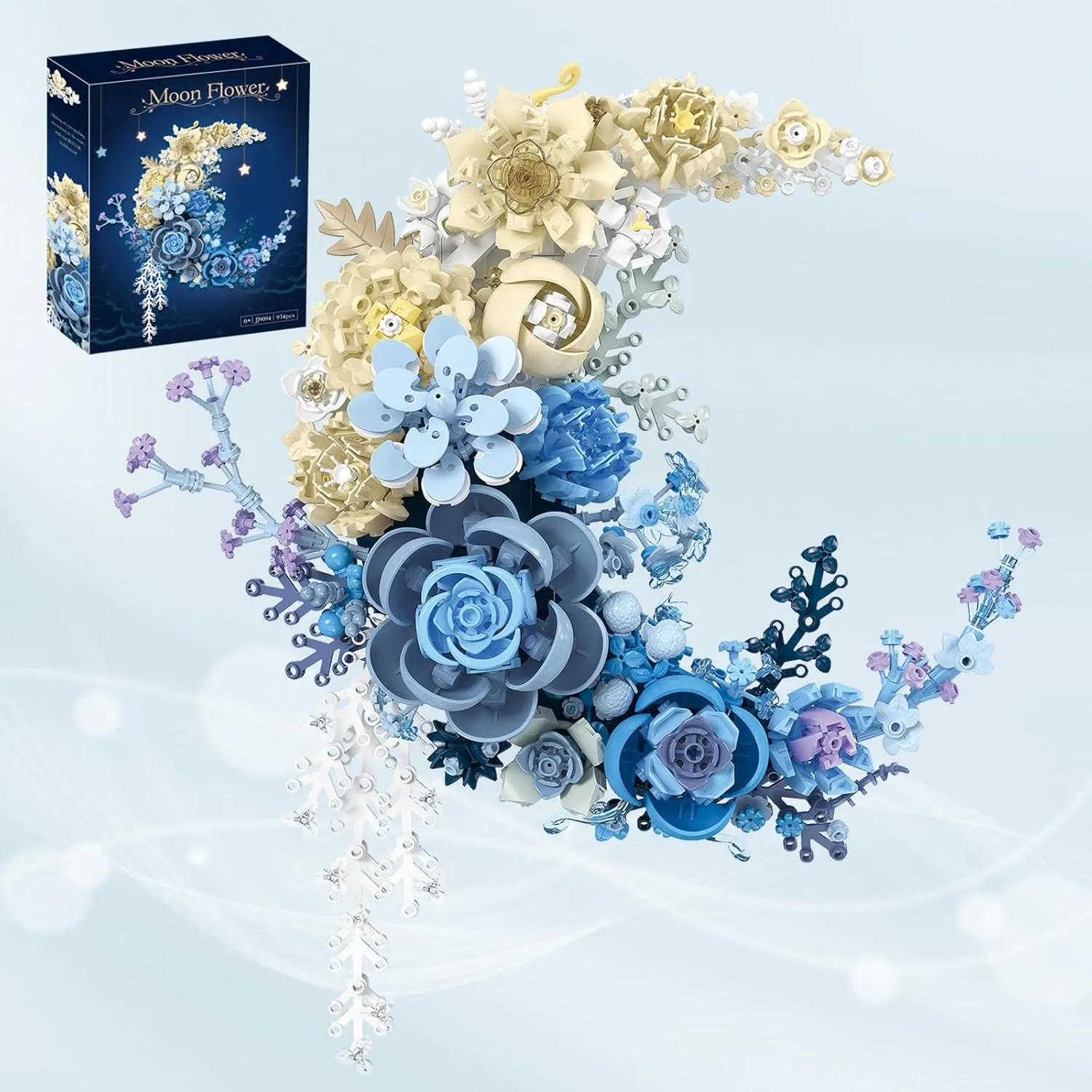 Flower Building Set Botanical Collection Blocks, Crescent-Shaped Moon Flower Bouquet, Compatible Flowers Sets for Adults, Unique Table Decor Wall Art Decoration, Birthday Gift for Women Girls 934pcs