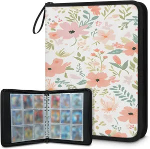 Flower Summer 3 Ring Trading Zipper Binder Strap, Trading Card Binder 4 Pocket, 400 Pockets Card Holder with 50 Removable Sleeves for Game Cards