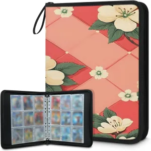 Flowers Grid 3 Ring Trading Zipper Binder Strap, Trading Card Binder 9 Pocket, 900 Pockets Card Holder with 50 Removable Sleeves for Game Cards