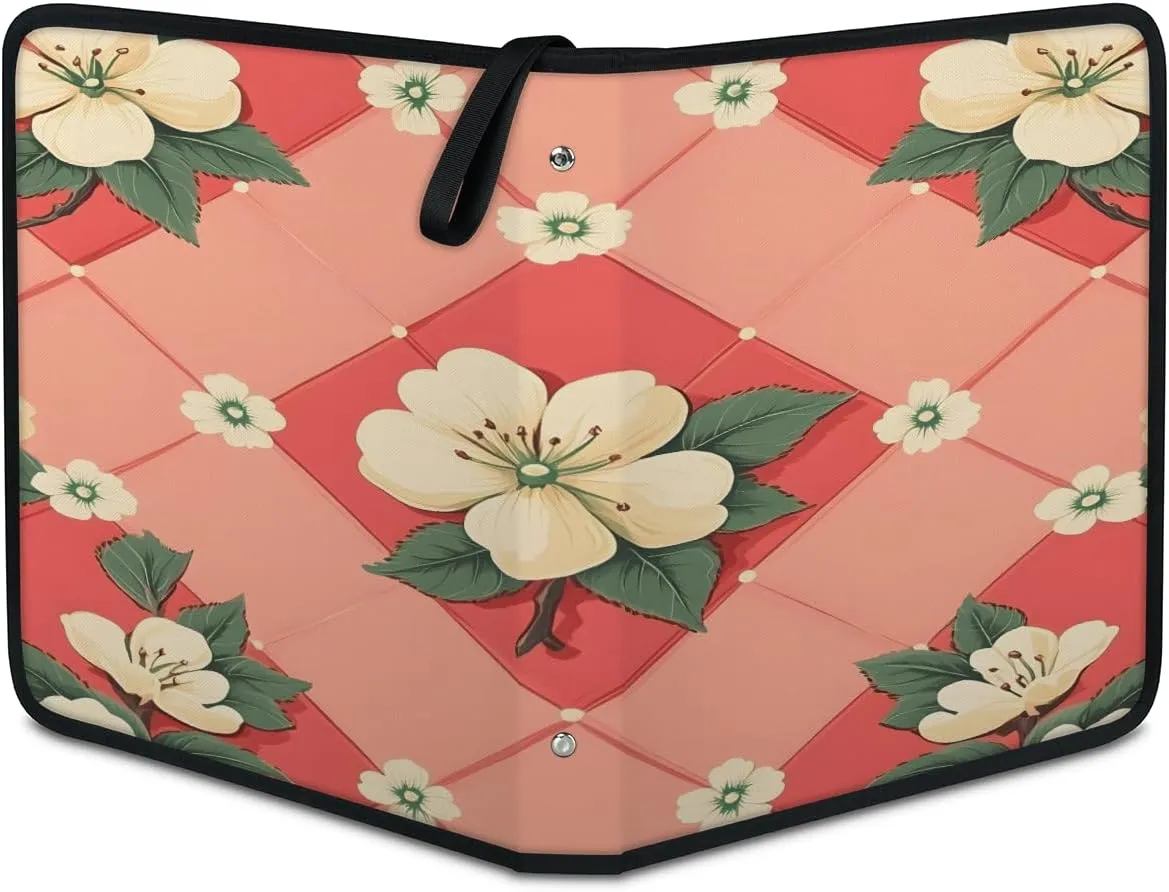 Flowers Grid 3 Ring Trading Zipper Binder Strap, Trading Card Binder 9 Pocket, 900 Pockets Card Holder with 50 Removable Sleeves for Game Cards