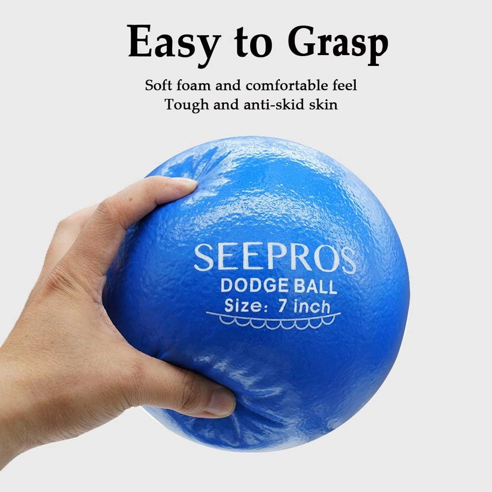 Foam Dodgeball Set - Soft Skin, Low Bounce, Set of 6 with Mesh Storage Bag for Kids and Adults