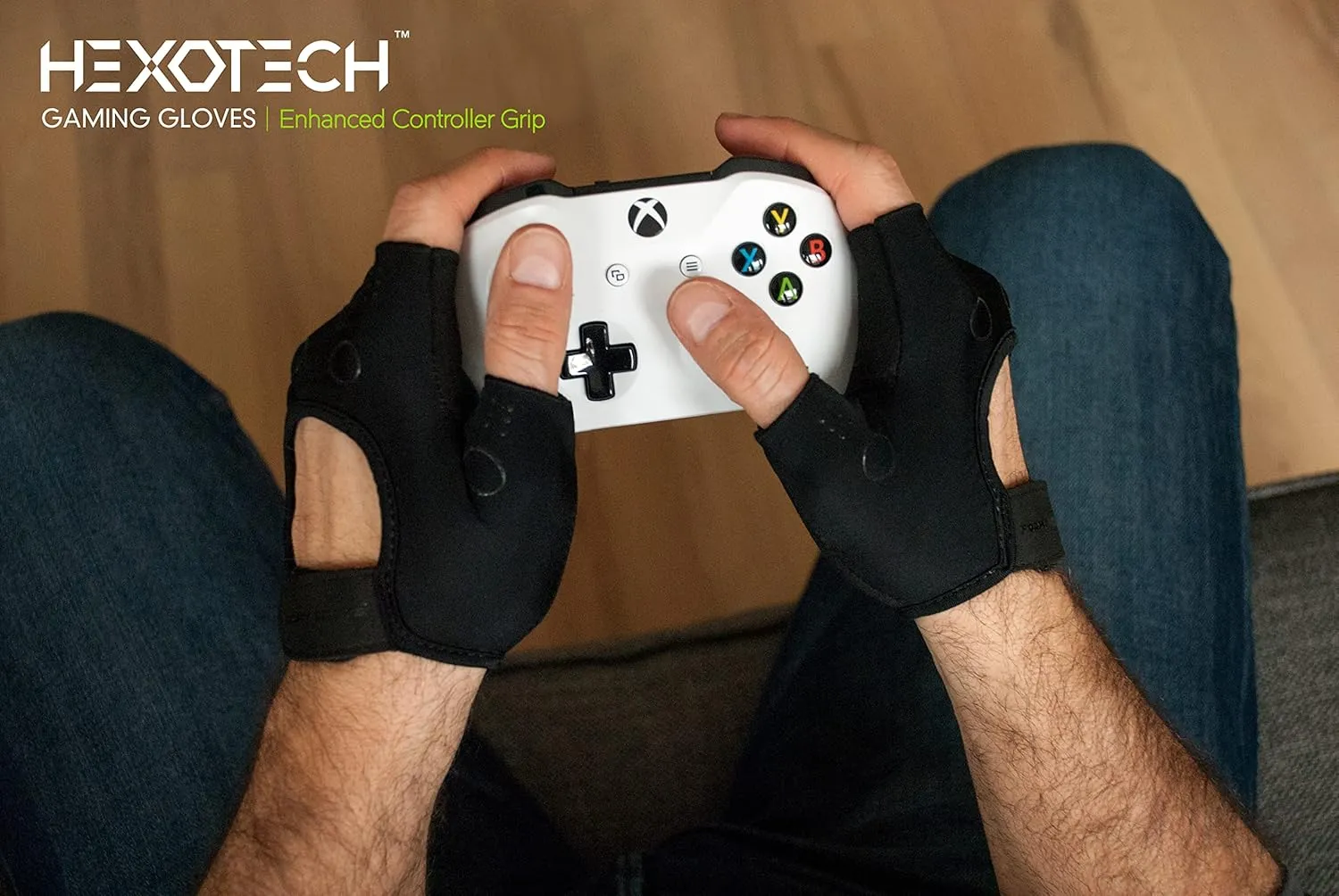 Foamy Lizard Gaming Grip Gloves Hexotech Pro Gamer Anti-Sweat Fingerless Tactical Gloves for Controller Grip Perfect for Xbox Series X, PlayStation 5 Dualsense (Set of 2 Gloves)