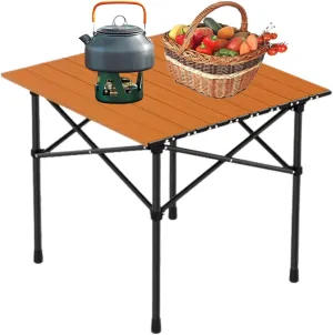 Folding Camping Table, Portable Picnic Table with Carry Bag, Lightweight Aluminum Roll-Up Design for Camping, Backpacking, Beach, BBQ, and Outdoor Parties