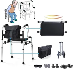 Folding Rollator Portable Rollator Walker,Bath with Soft Seat/Storage Bag and 5 Inch Wheels for Disability, Elderly Apartment/Hospital Static Loading 156kg