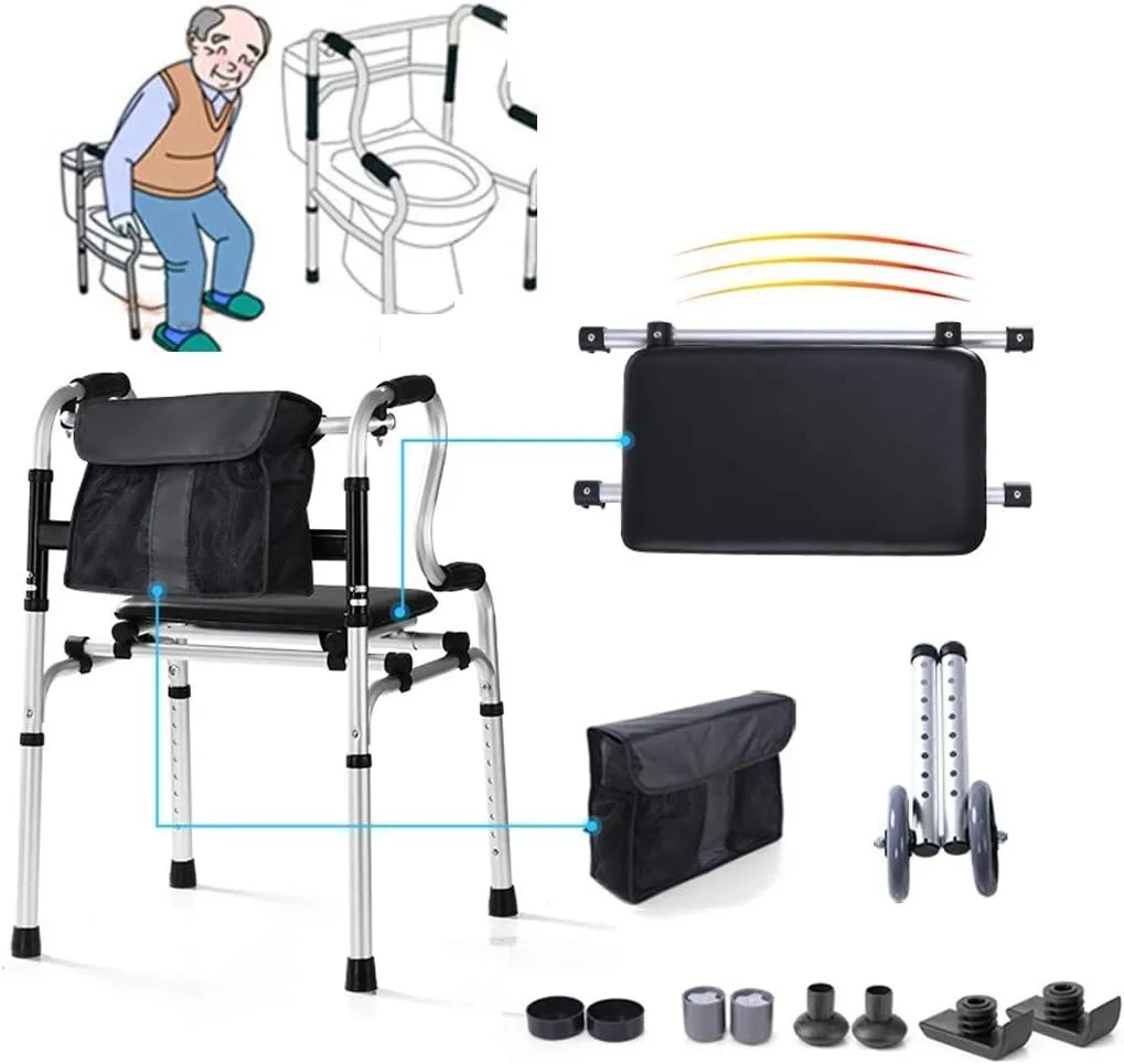 Folding Rollator Portable Rollator Walker,Bath with Soft Seat/Storage Bag and 5 Inch Wheels for Disability, Elderly Apartment/Hospital Static Loading 156kg