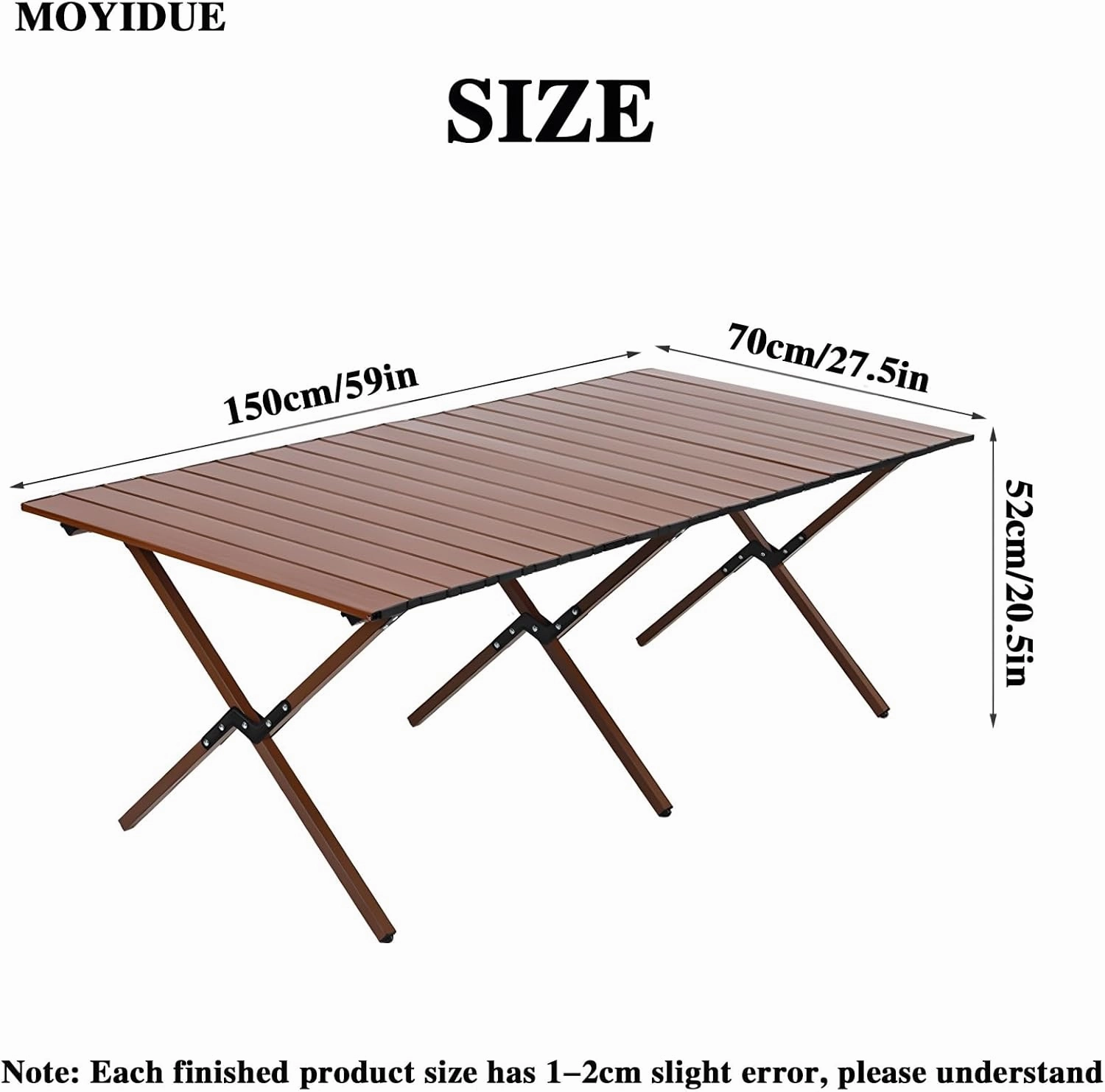 Folding Camping Table, Portable Picnic Table, Low Outdoor Table, Fold Up Collapsible Roll Up Metal Camp with Carry Bag for Beach Party Patio BBQ Travel,Walnut,XL