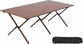 Folding Camping Table, Portable Picnic Table, Low Outdoor Table, Fold Up Collapsible Roll Up Metal Camp with Carry Bag for Beach Party Patio BBQ Travel,Walnut,XL