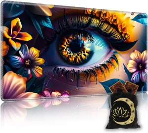 for MTG Playmat in Storage Bag, Commander Board Game Play Mat Desk Pad, Hand-Painted Stitched Edges Aged Map 23.6x13.8 in,Ideal for TCG/MTG/CCG/RPG Game Playmat, Colorful Eye