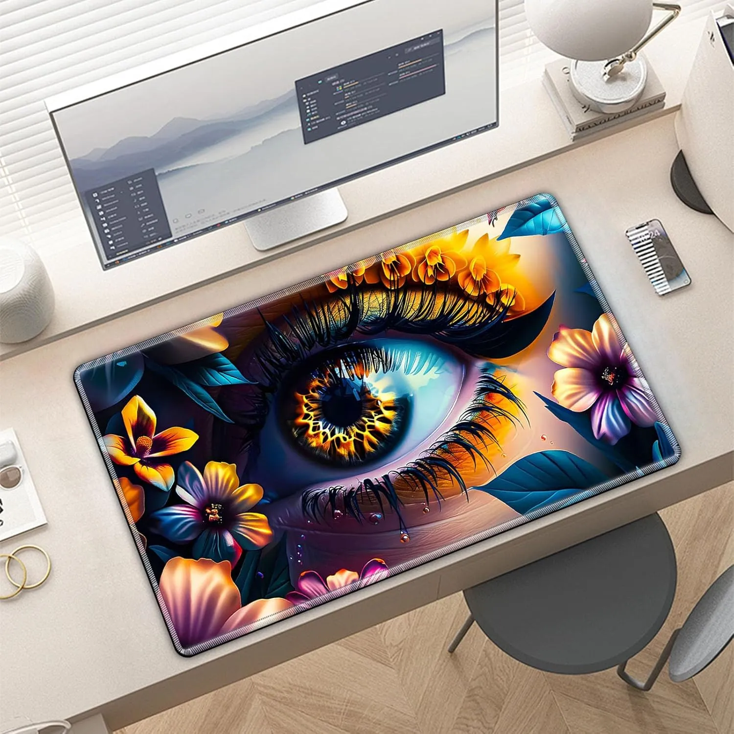 for MTG Playmat in Storage Bag, Commander Board Game Play Mat Desk Pad, Hand-Painted Stitched Edges Aged Map 23.6x13.8 in,Ideal for TCG/MTG/CCG/RPG Game Playmat, Colorful Eye