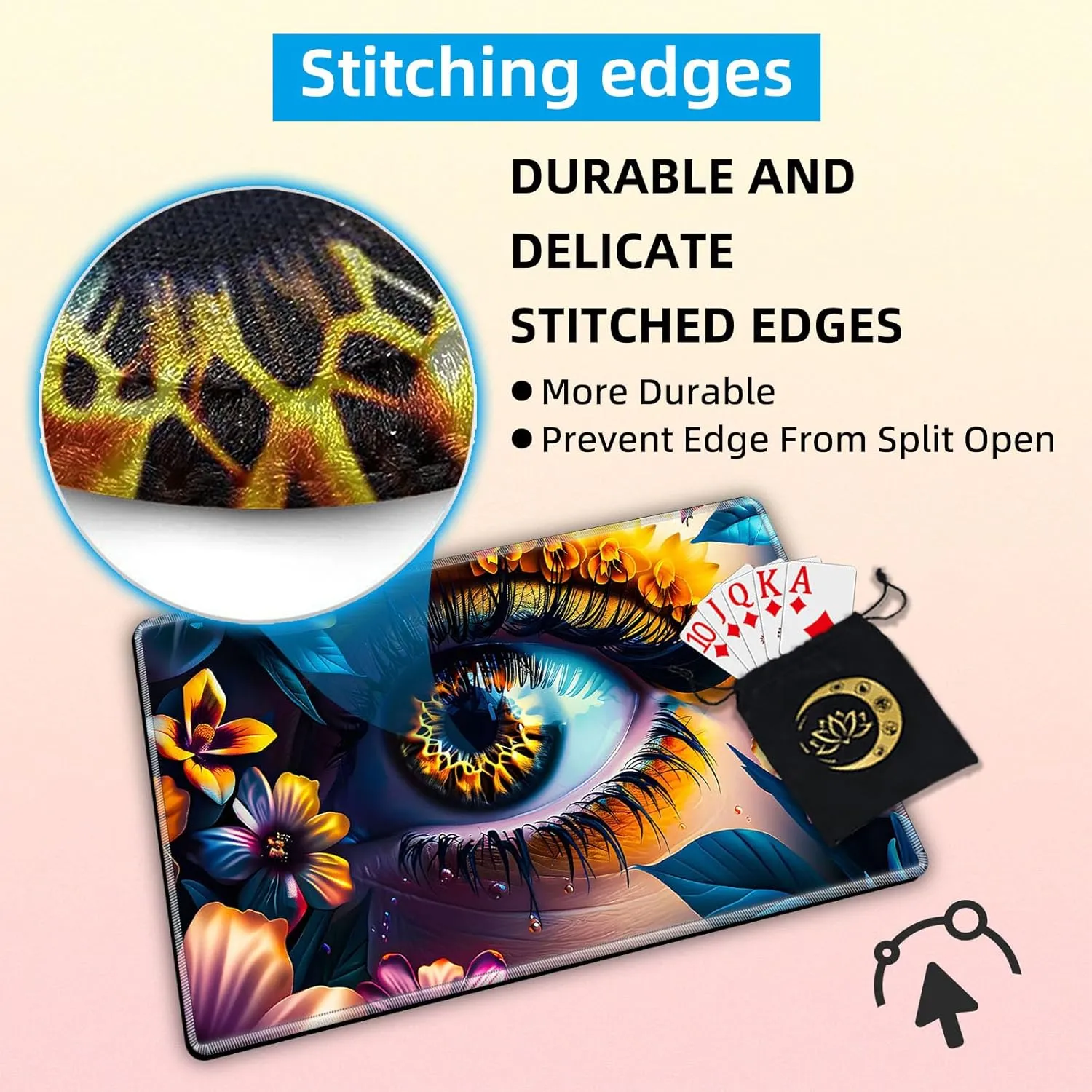 for MTG Playmat in Storage Bag, Commander Board Game Play Mat Desk Pad, Hand-Painted Stitched Edges Aged Map 23.6x13.8 in,Ideal for TCG/MTG/CCG/RPG Game Playmat, Colorful Eye