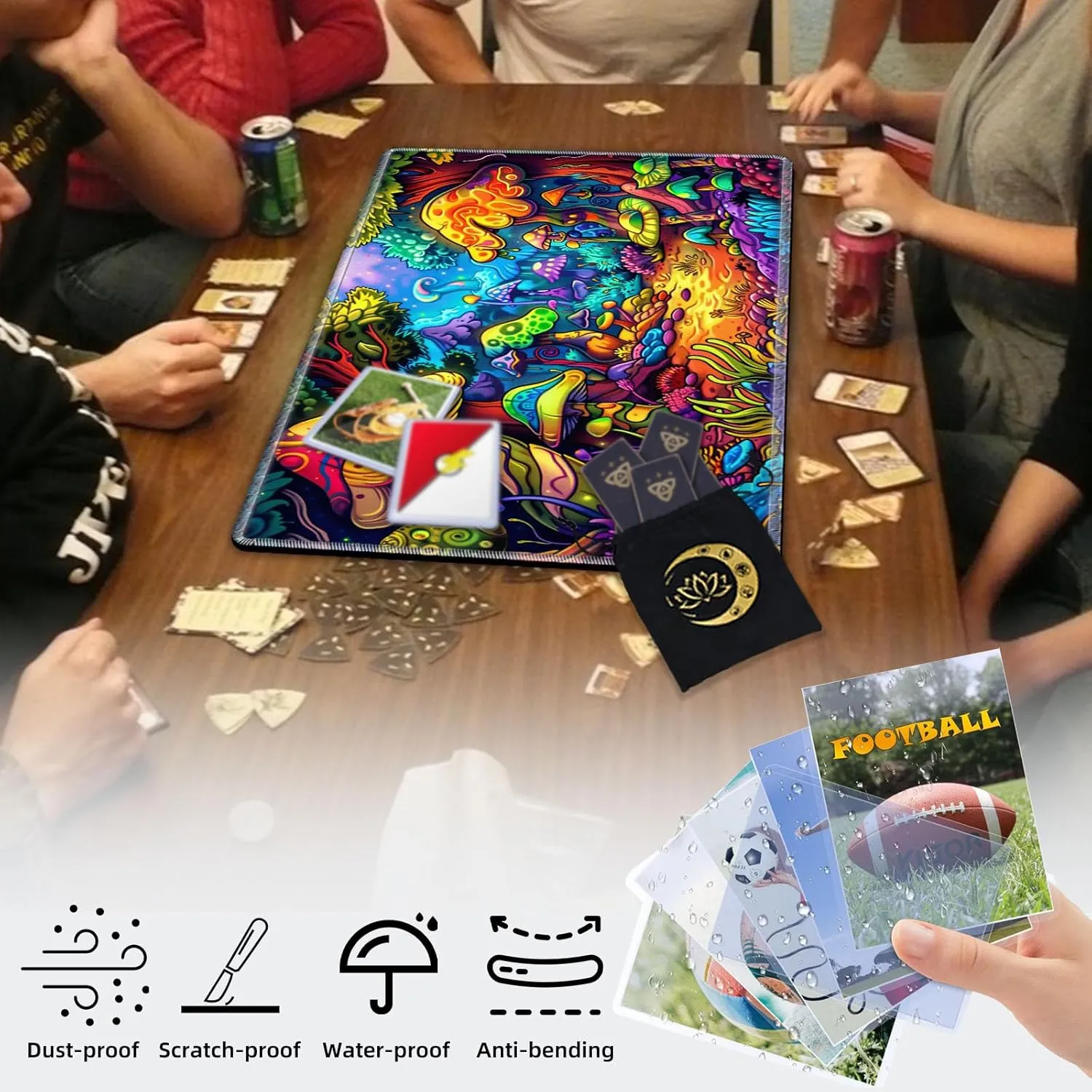 for MTG Playmat in Storage Bag, Commander Board Game Play Mat Desk Pad, Hand-Painted Stitched Edges Aged Map 23.6x13.8 in,Ideal for TCG/MTG/CCG/RPG Game Playmat, Colorful Mushroom