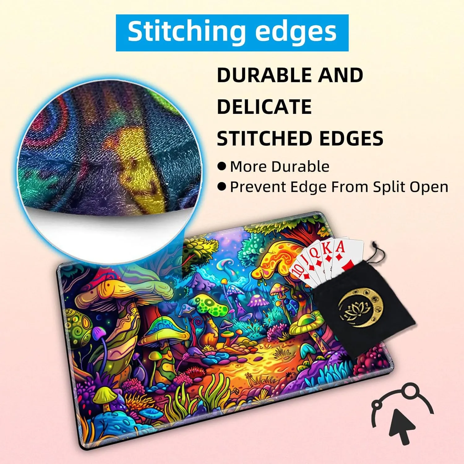 for MTG Playmat in Storage Bag, Commander Board Game Play Mat Desk Pad, Hand-Painted Stitched Edges Aged Map 23.6x13.8 in,Ideal for TCG/MTG/CCG/RPG Game Playmat, Colorful Mushroom