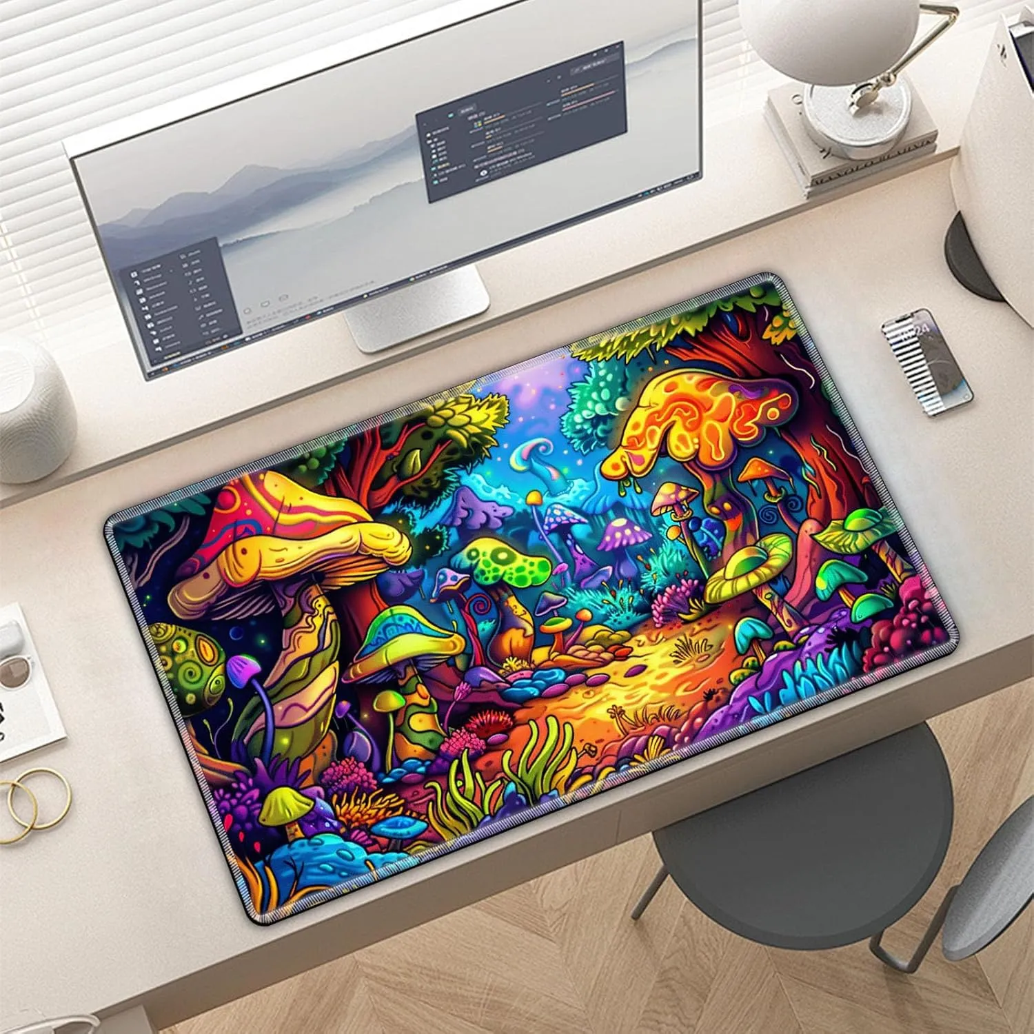 for MTG Playmat in Storage Bag, Commander Board Game Play Mat Desk Pad, Hand-Painted Stitched Edges Aged Map 23.6x13.8 in,Ideal for TCG/MTG/CCG/RPG Game Playmat, Colorful Mushroom