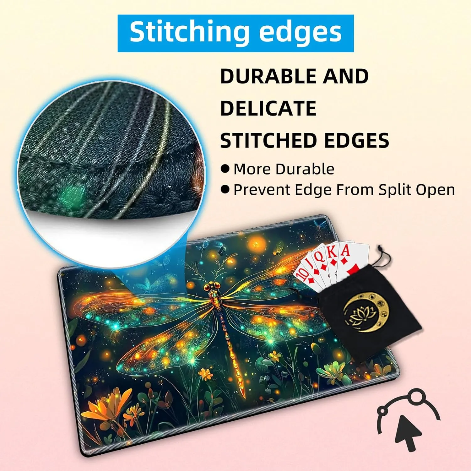 for MTG Playmat in Storage Bag, Commander Board Game Play Mat Desk Pad, Hand-Painted Stitched Edges Aged Map 23.6x13.8 in,Ideal for TCG/MTG/CCG/RPG Game Playmat, Enchanting Dragonfly