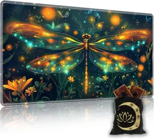for MTG Playmat in Storage Bag, Commander Board Game Play Mat Desk Pad, Hand-Painted Stitched Edges Aged Map 23.6x13.8 in,Ideal for TCG/MTG/CCG/RPG Game Playmat, Enchanting Dragonfly