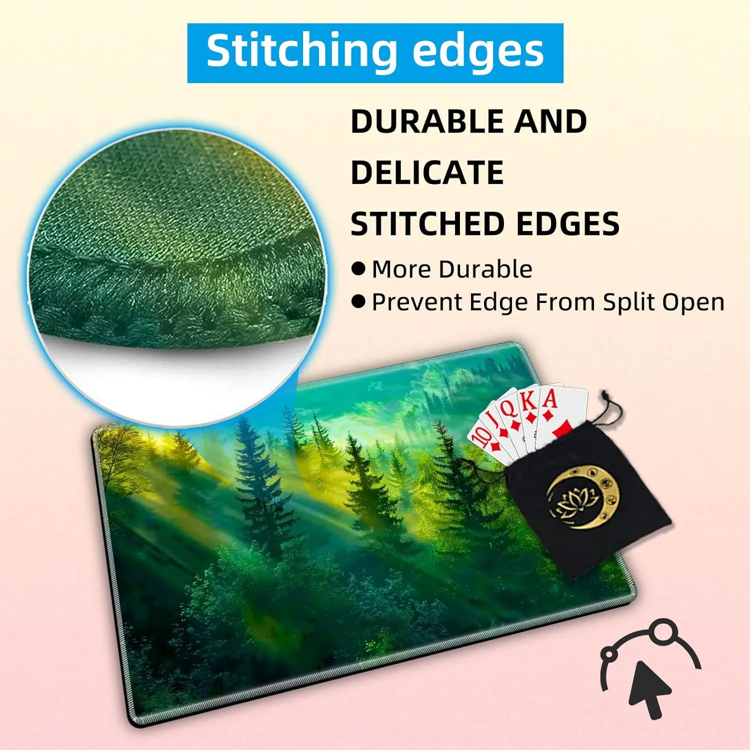 for MTG Playmat in Storage Bag, Commander Board Game Play Mat Desk Pad, Hand-Painted Stitched Edges Aged Map 23.6x13.8 in,Ideal for TCG/MTG/CCG/RPG Game Playmat, Forest Morning Light