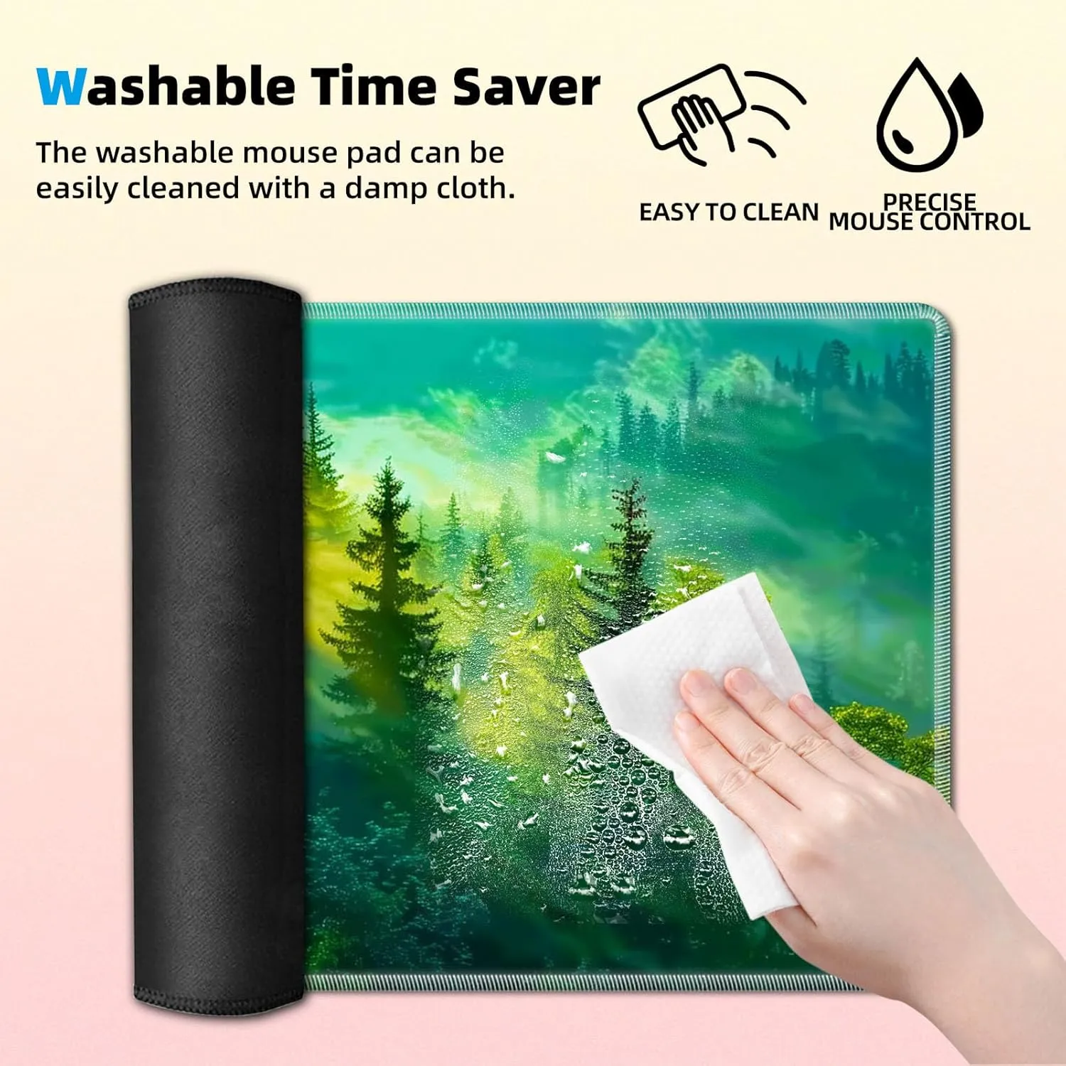 for MTG Playmat in Storage Bag, Commander Board Game Play Mat Desk Pad, Hand-Painted Stitched Edges Aged Map 23.6x13.8 in,Ideal for TCG/MTG/CCG/RPG Game Playmat, Forest Morning Light