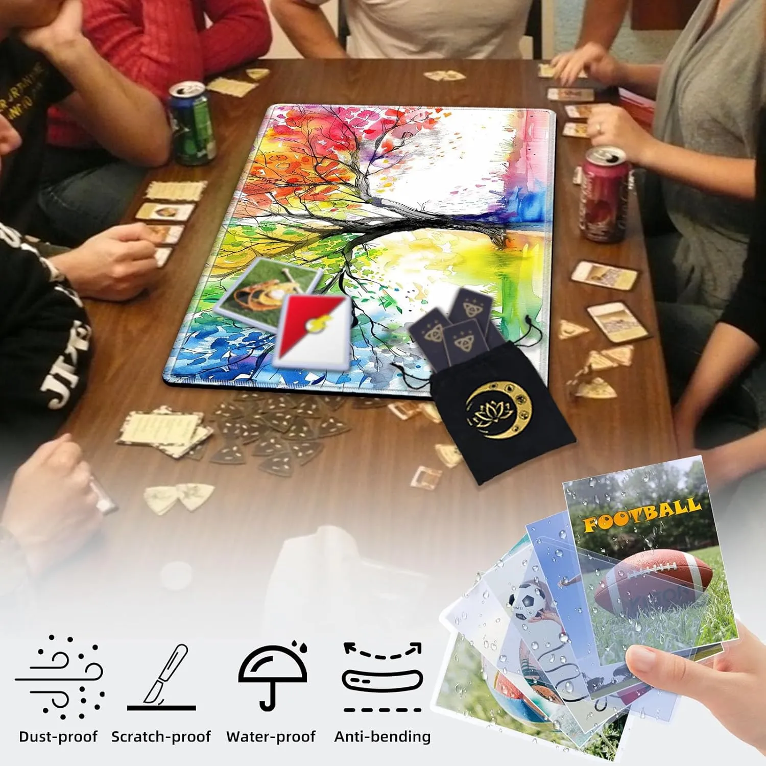 for MTG Playmat in Storage Bag, Commander Board Game Play Mat Desk Pad, Hand-Painted Stitched Edges Aged Map 27.6x15.7 in,Ideal for TCG/MTG/CCG/RPG Game Playmat, Colorful Tree