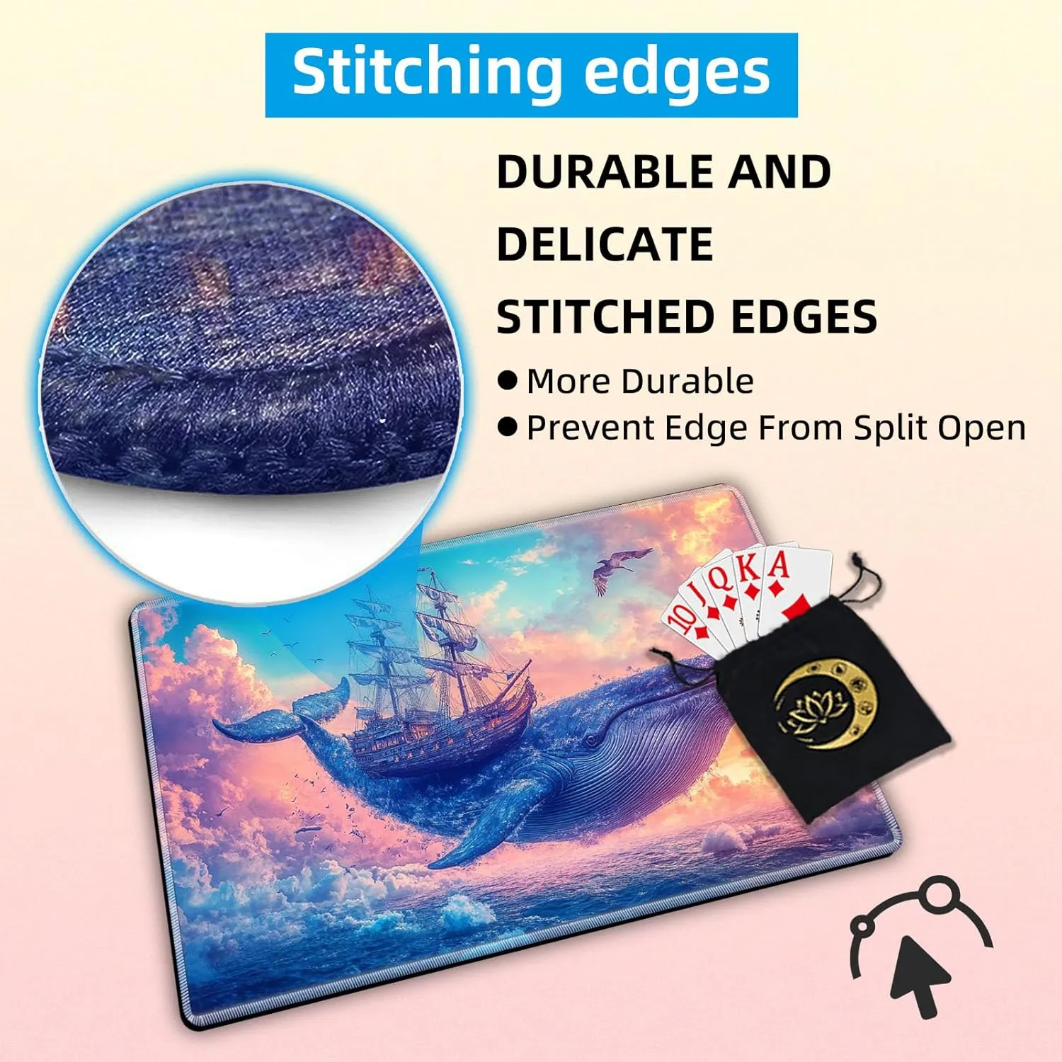 for MTG Playmat in Storage Bag, Commander Board Game Play Mat Desk Pad, Hand-Painted Stitched Edges Aged Map 27.6x15.7 in,Ideal for TCG/MTG/CCG/RPG Game Playmat, Dream Whale Boat