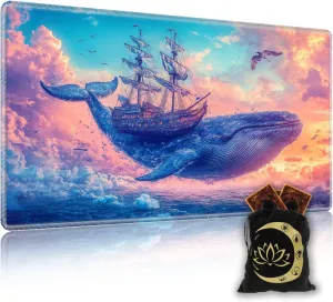 for MTG Playmat in Storage Bag, Commander Board Game Play Mat Desk Pad, Hand-Painted Stitched Edges Aged Map 27.6x15.7 in,Ideal for TCG/MTG/CCG/RPG Game Playmat, Dream Whale Boat
